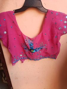 Pink Georgette Saree With Blouse