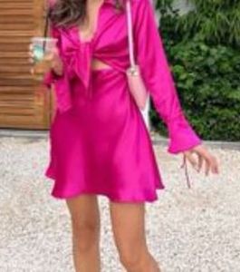 Pink Tie-Front Mini Dress