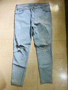 Light Blue Distressed High-waist Jeans