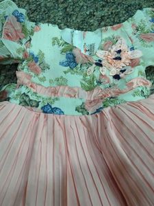 Floral and Pink Pleated Girls Dress