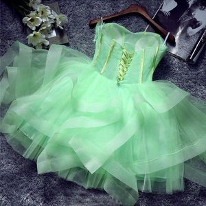 Green cocktail dress cascading ruffles strapless s