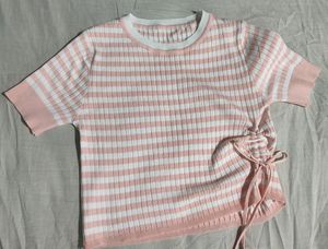 Ribbed Streatchy Side Knote Stribbed Korean Top
