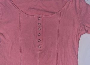 Pink Ribbed Henley Top