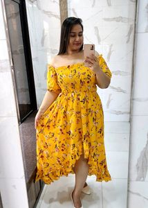 Mustered yellow floral tube dress