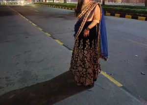 Very Preety Blue And Gold Lehanga Set