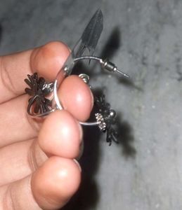 Black Flower Hoop Earrings