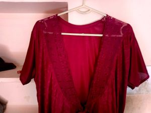 Maroon Satin Night Robe / Gown
