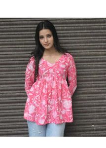 Floral Print V-Neck Short Kurti
