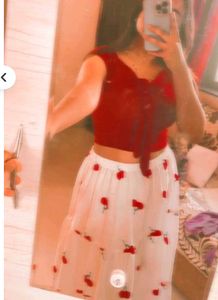 Cherry Print White Sundress  Skirt