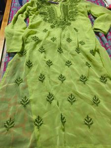 Lime Green Embroidered Kurta