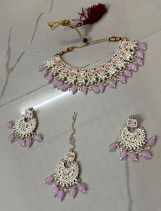 Pink Stone Kundan Jewelry Set
