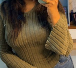 Olive Green Ribbed Top