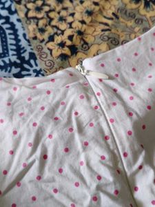 Designer White Frock With Pink Dots