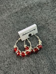 Red Beaded Hoop Earrings