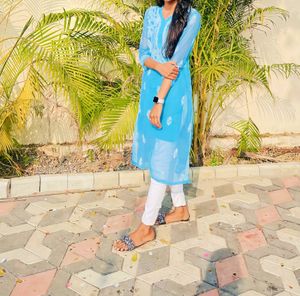 Blue Chikankari Kurti With Lining