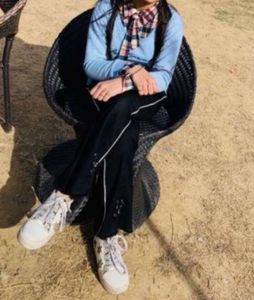 Blue Sweatshirt with Plaid Collar