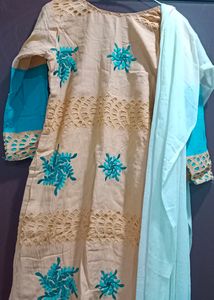 Chikan Embroidery Full Suit Set With Dupatta