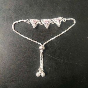 Pure Silver Pink CZ Stone Adjustable Hand Bracelet