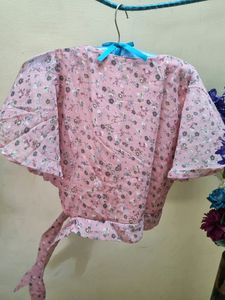 Price Drop!! Pink Crepe Tie Top