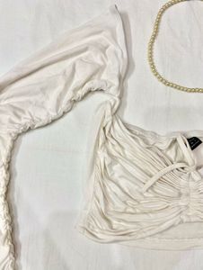 White Ruched Long Sleeve Top