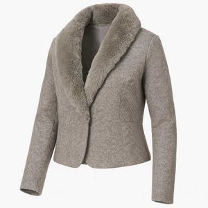 Gray Faux Fur Trim Coat
