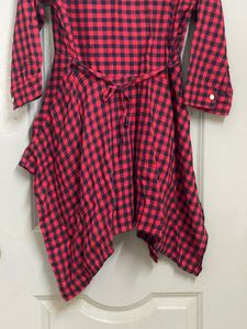 Red And Black Checkered Shirt Dress In Size Medium