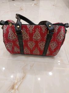 Red Printed Handbag with Sling and small pouch