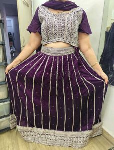 Purple Embellished Lehenga Set With Heavy Cannes