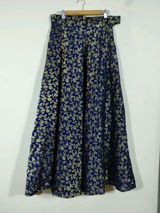 Navy Blue With Gold Zari Printed Ethnic Skirt (Women)