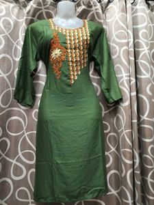 Olive Green Embellished Kurti