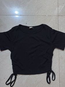Black Ribbed Tie-Up Crop Top