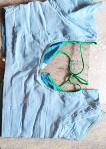 Sky Blue Blouse with Light Weight Saree