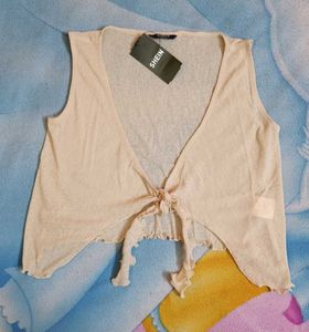 Tie-Up Neck Sleeveless Textured Semi-Sheer Top