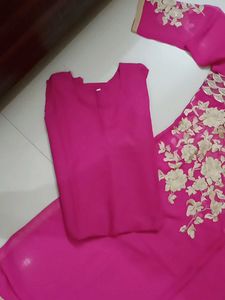 Pink Floral Embroidered Kurti