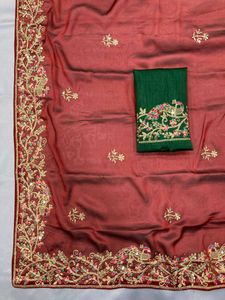 Premium Software Rangoli Silk Fabric Saree Set
