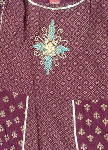 Maroon Golden Printed Anarkali Ethnic Kurti
