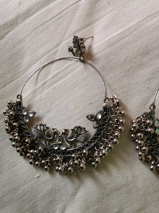 Silver Peacock Jhumka Earrings