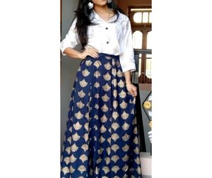 Elegant Blue & Gold Maxi Skirt Set
