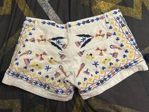 Embroidered White Shorts