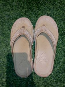 Beige Floral Flip Flops