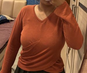 MADAME Orange Top with Tie detailing