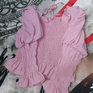 Pink Smocked Ruffle Top