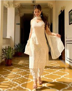 Cotton Blend Kurta Dupatta Set With Pants
