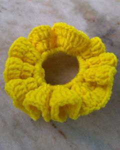 Yellow Crochet Scrunchie