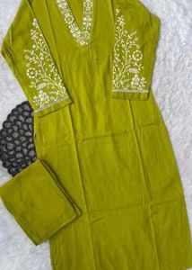Lime Green Embroidered Kurti