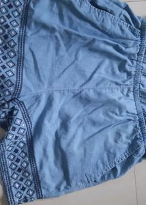 Denim Romper/ Jumpsuit with Embroidered Detail