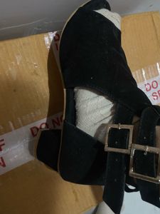 Black Block Heels With Double Strap