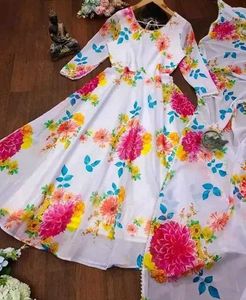 Elegant Floral Anarkali Kurta with Dupatta