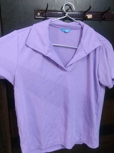 Lilac Ribbed Knit Polo Shirt