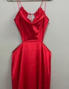 Red Satin Cutout Maxi Dress